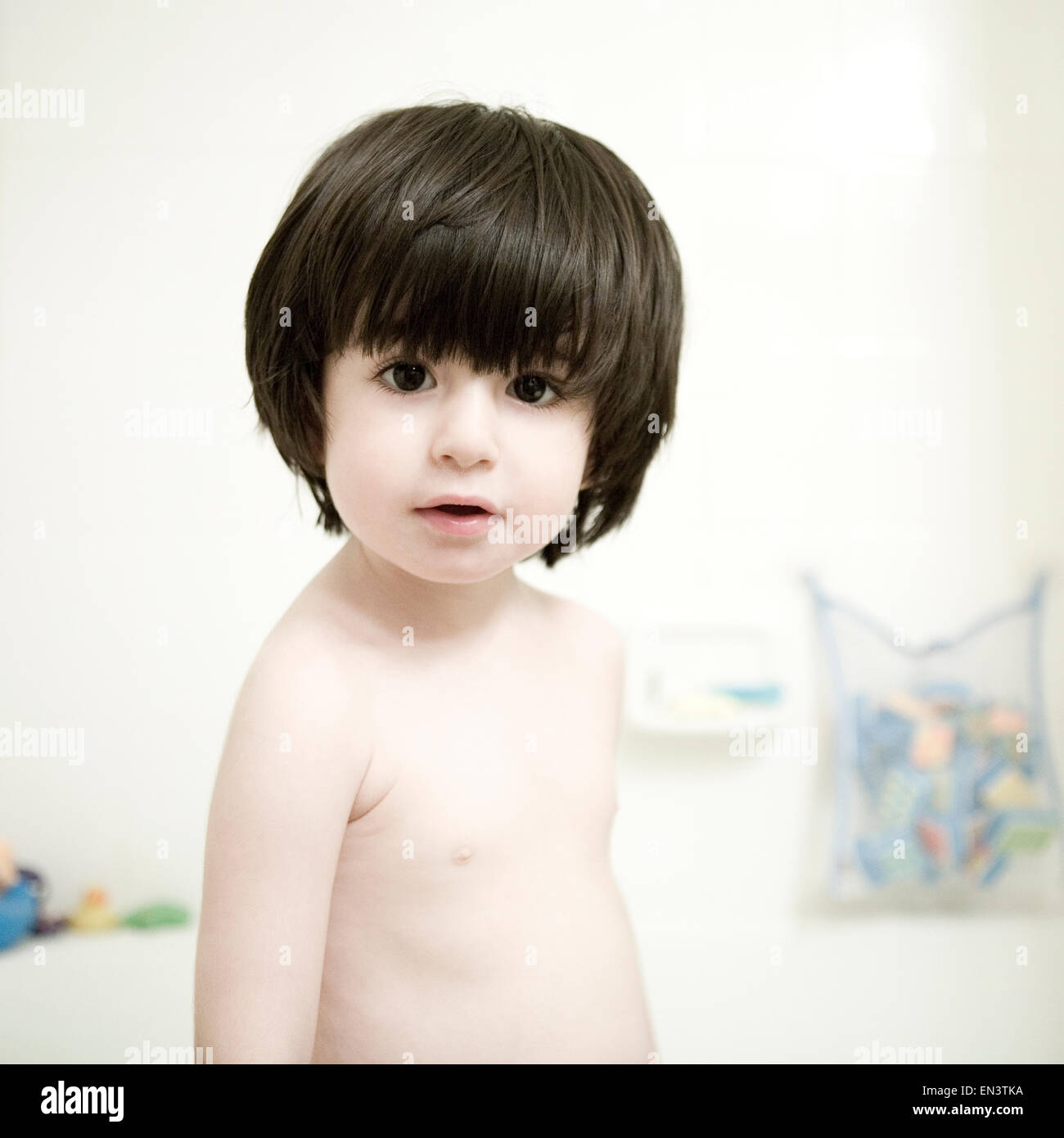 little boy in the bathroom Stock Photo