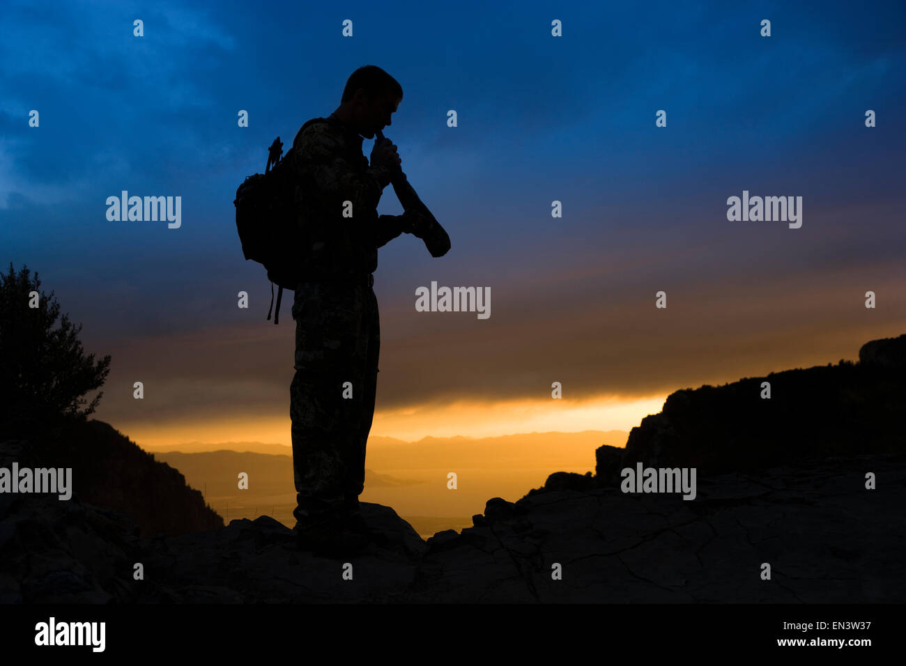 man hunting in the wilderness Stock Photo