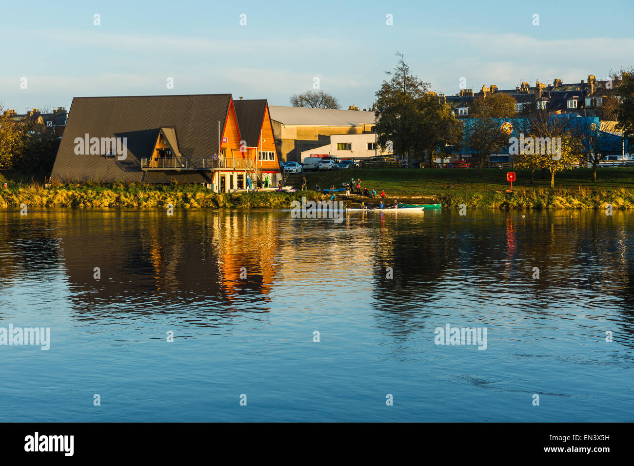 Aberdeen Rowing Club and the River Dee in Aberdeen, Scotland Stock
