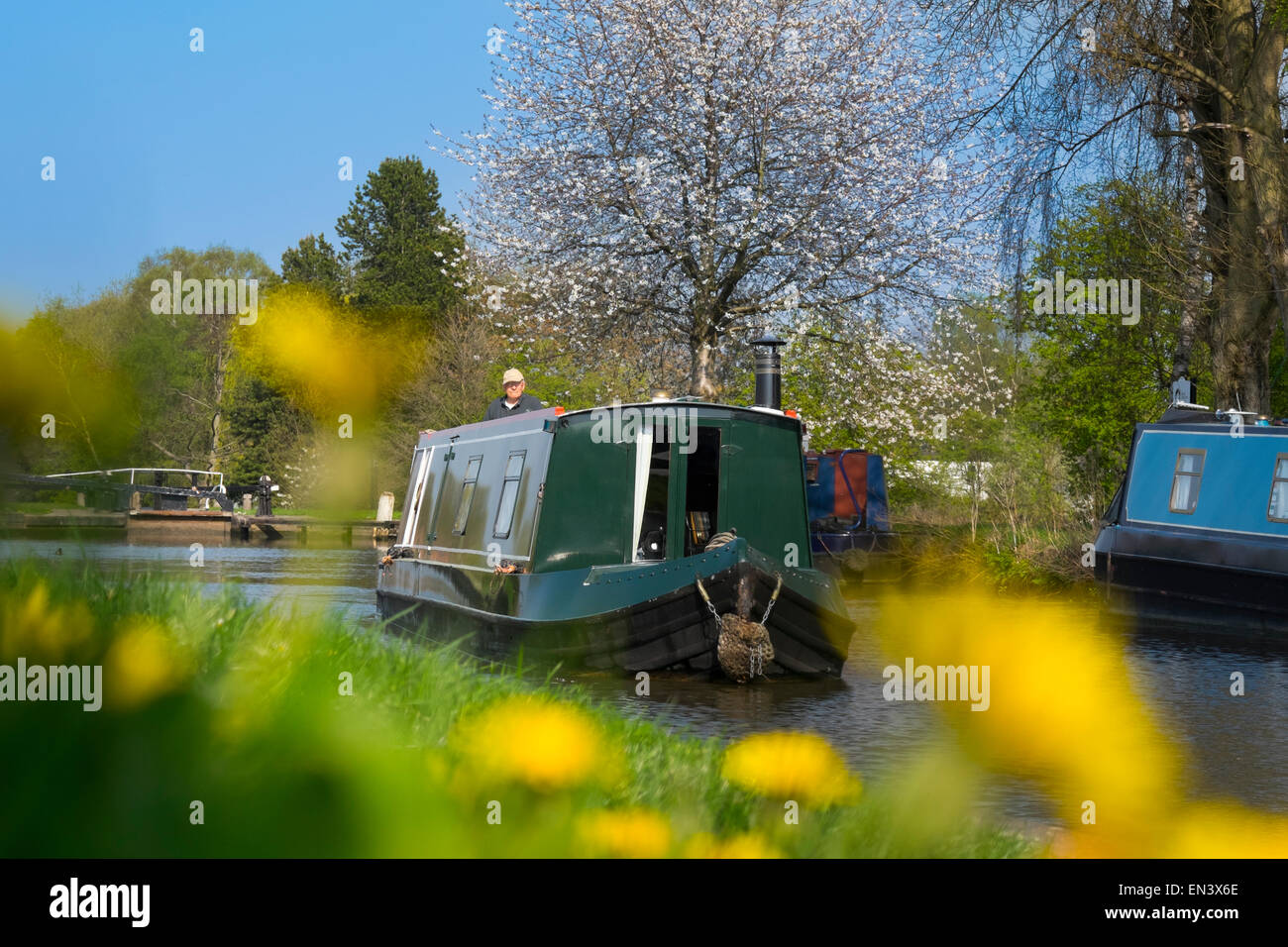 A canal boat on the Trent and Mersey canal at Fradley Junction