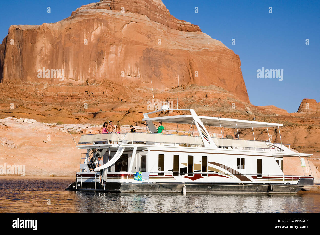 people on a houseboat on lake powell Stock Photo