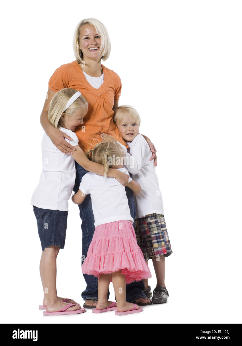 mother with three children Stock Photo