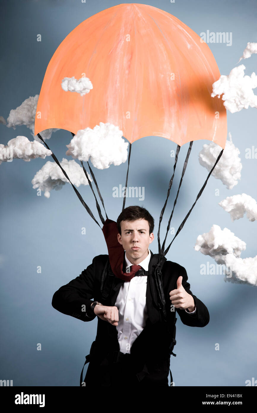 businessman parachuting Stock Photo
