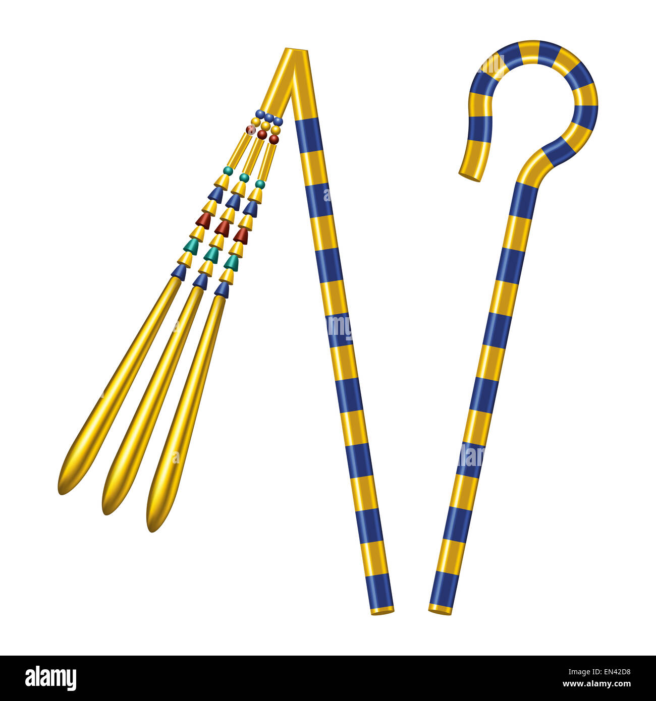 Crook And Flail, originally the attributes of the god Osiris that became insignia of pharaonic authority. Stock Photo