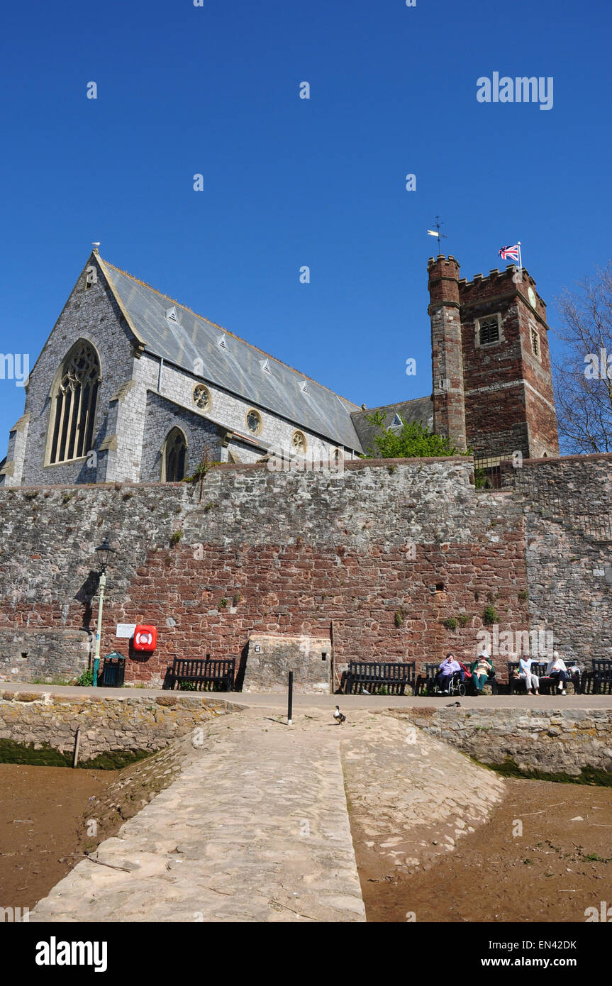 Parish Church of St Margaret behind The Hard, Ferry Road and Town Wall, Topsham, Devon, England, UK Stock Photo