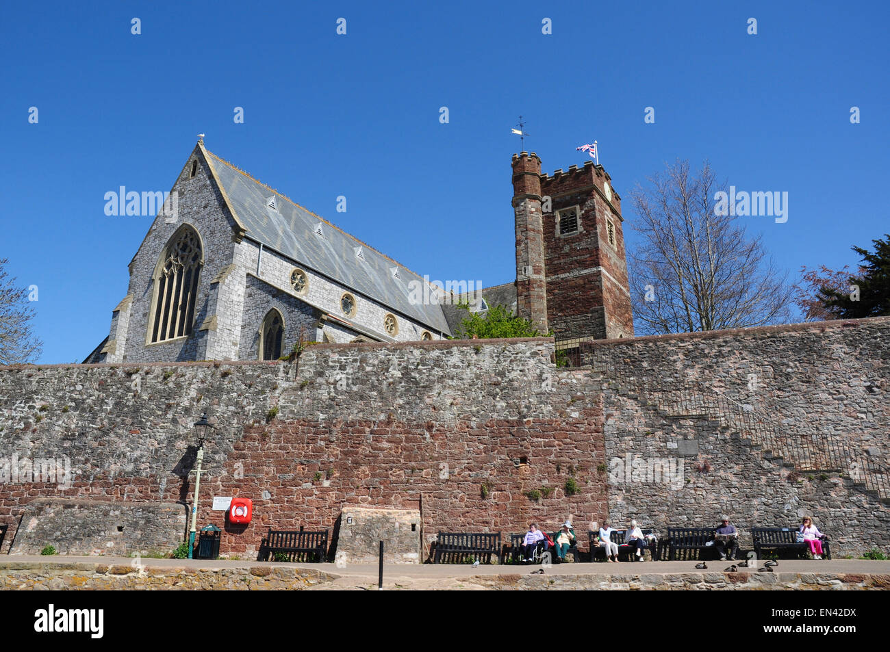 Parish Church of St Margaret above Ferry road and the town wall, Topsham, Devon, England, UK Stock Photo