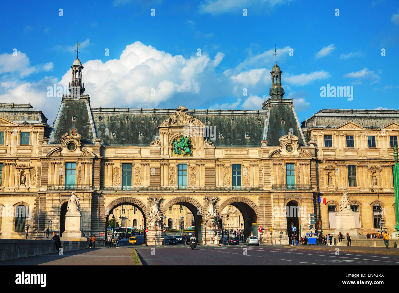 PARIS - OCTOBER 9: Entrance to the Louvre on October 9, 2014 in Paris, France. The Louvre Museum is one of the world's largest m Stock Photo