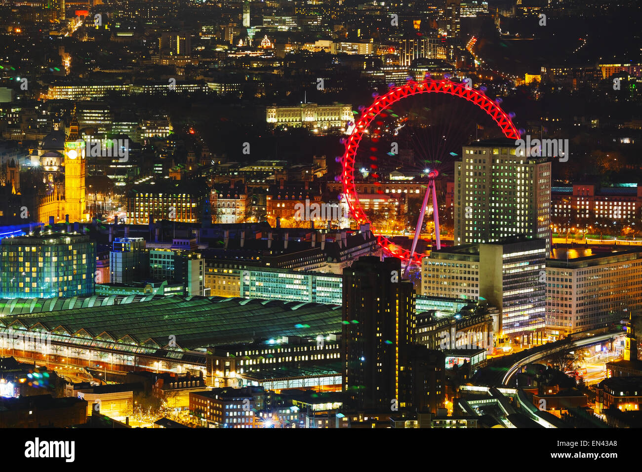 Aerial overview of London city at the night time Stock Photo