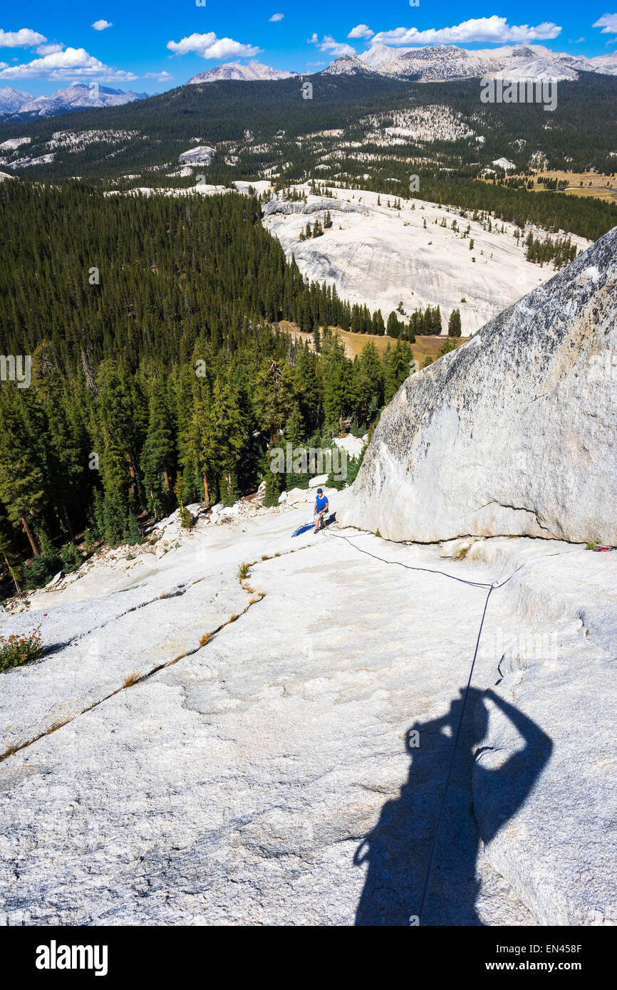 Rock climber on Marmot Dome, Tuolumne Meadows, Yosemite National Park