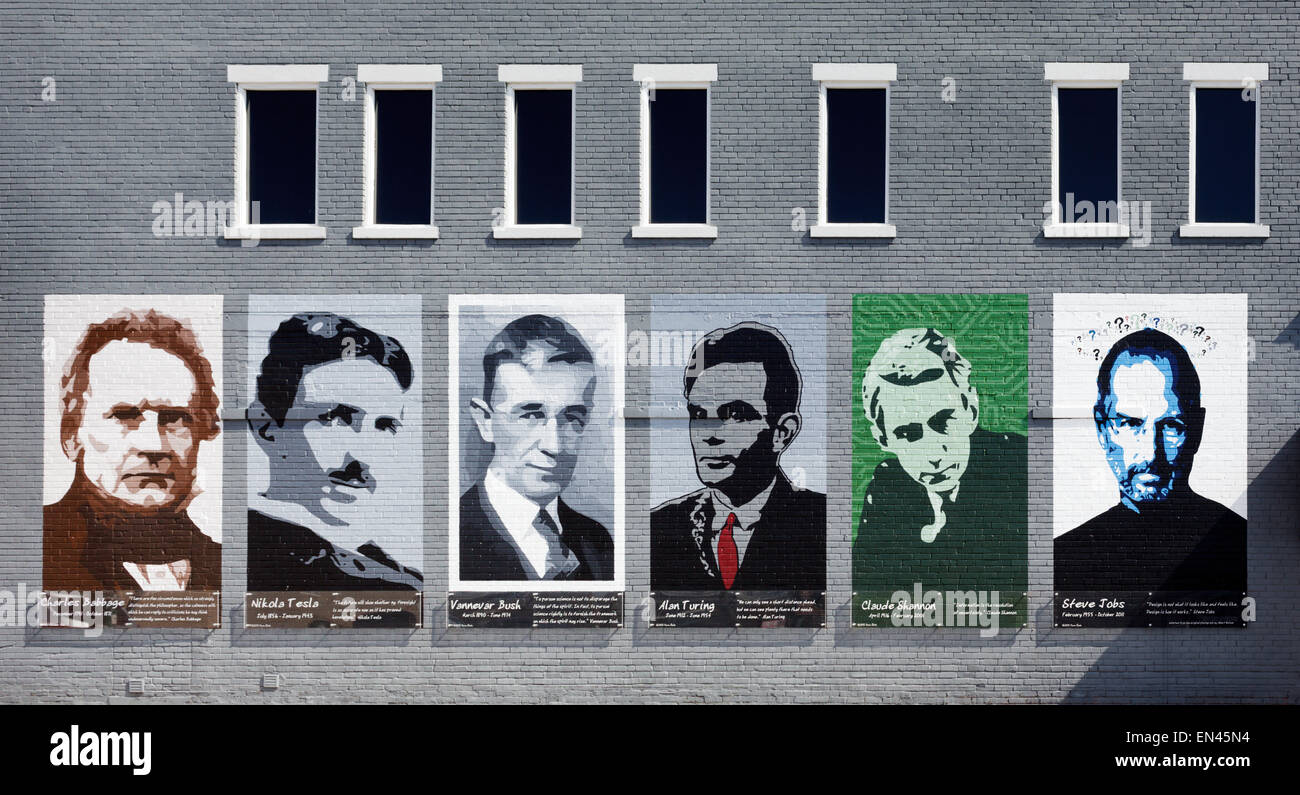 Wall honoring computer pioneers, North Shore, Chattanooga, Tennessee, USA Stock Photo
