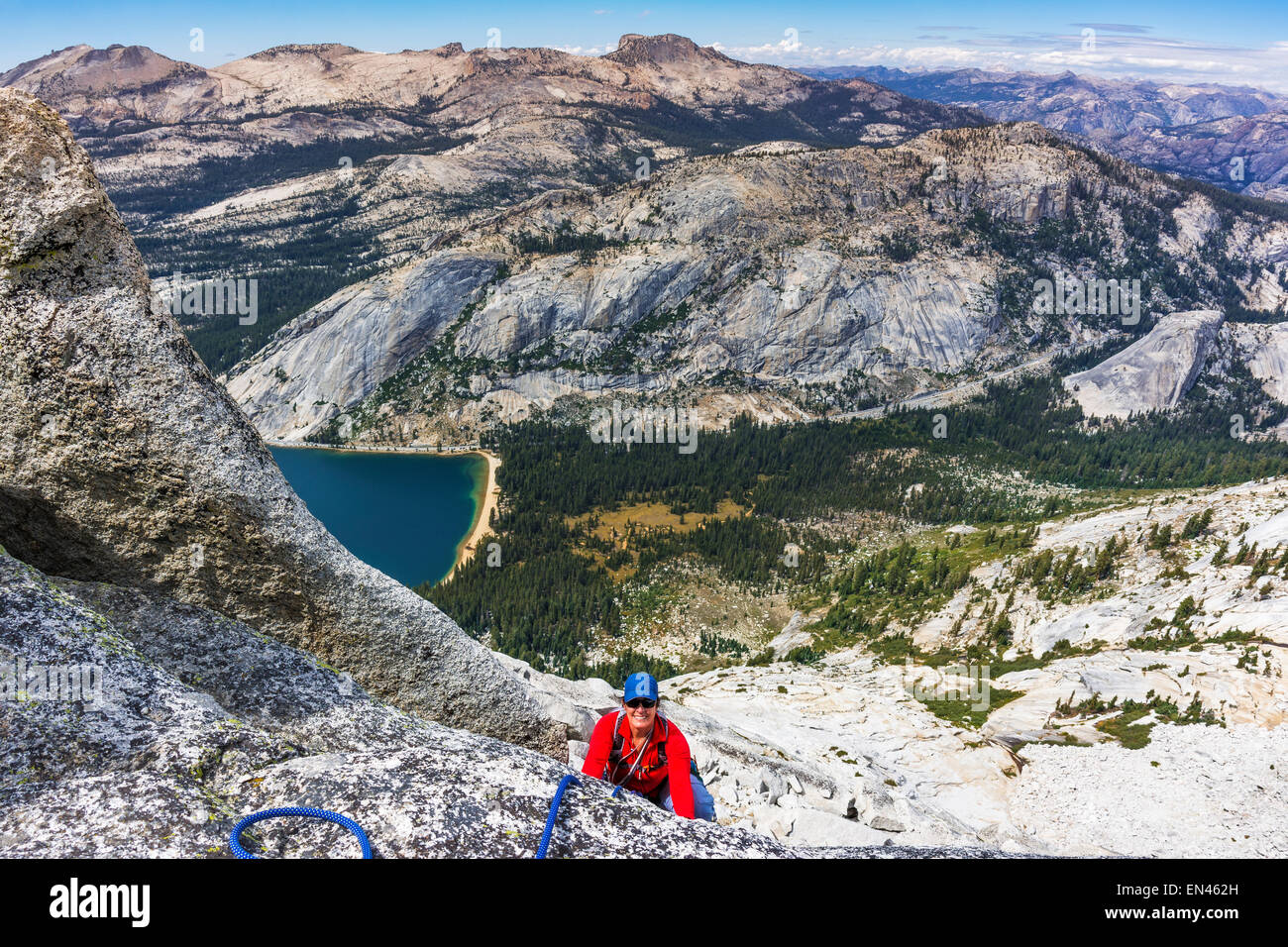 Rock climber on Tenaya Peak, Tuolumne Meadows, Yosemite National Park
