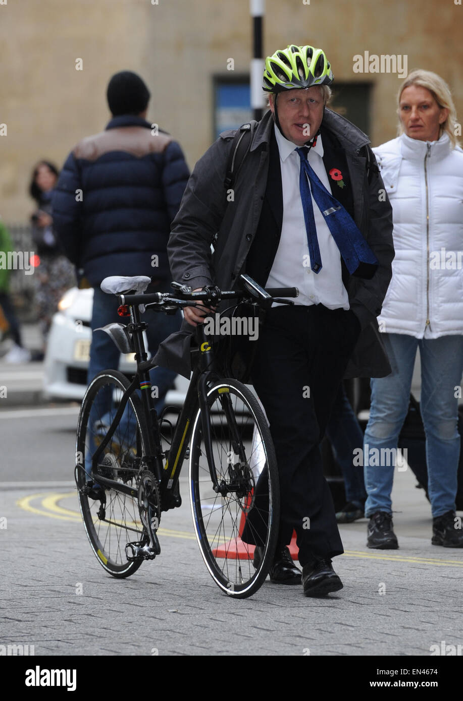 Mayor of London Boris Johnson riding his bike to BCC studios  Featuring: Boris Johnson Where: London, United Kingdom When: 23 Oct 2014 Stock Photo