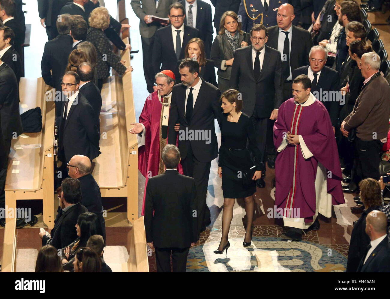 Barcelona, Spain. 27th Apr, 2015. King Felipe of Spain and Queen Letizia of Spain presided State funeral to honour victims of the Germanwings flight crashed in Los Alpes at Sagrada Familia on April 27, 2015 in Barcelona, Catalonia, Spain.POOL © Jack Abuin/ZUMA Wire/Alamy Live News Stock Photo