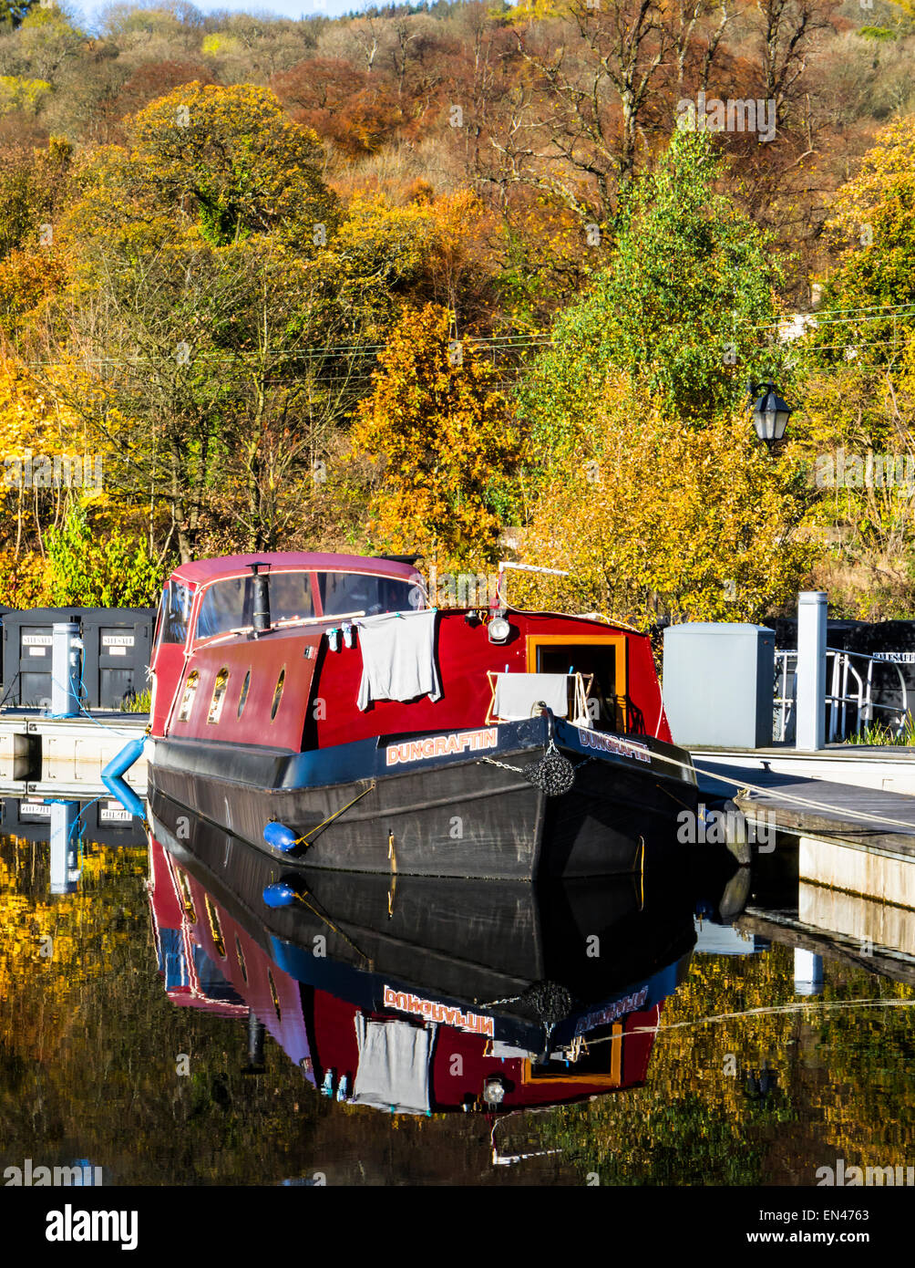 Canal Houseboat moored at Bowling, Forth and Clyde Canal, Scotland