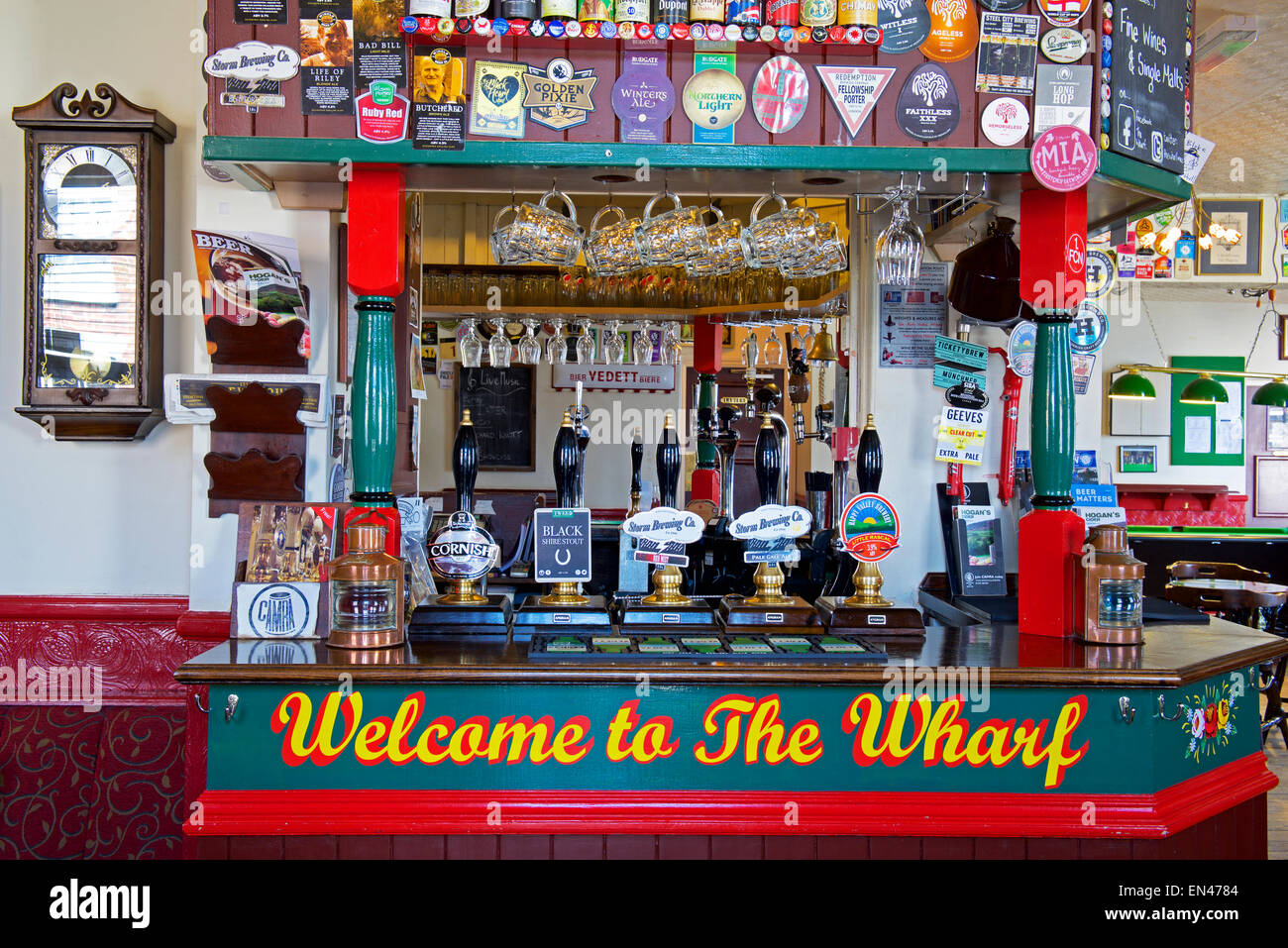 The bar of the Wharf pub, Macclesfield, Cheshire, England UK Stock Photo