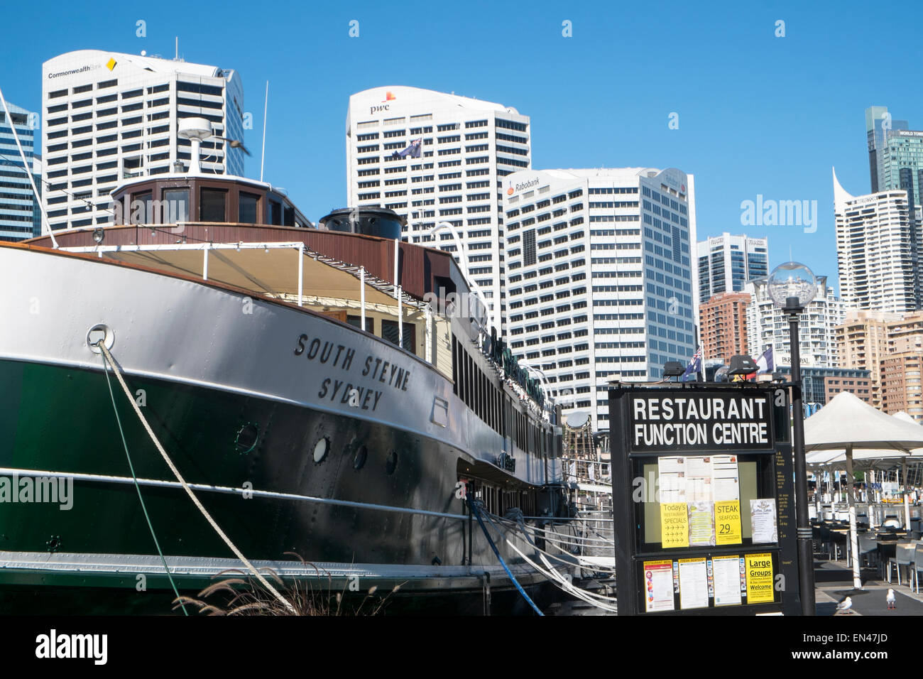 The former south steyne ferry now operating as a restaurant in Darling Harbour,Sydney Stock Photo