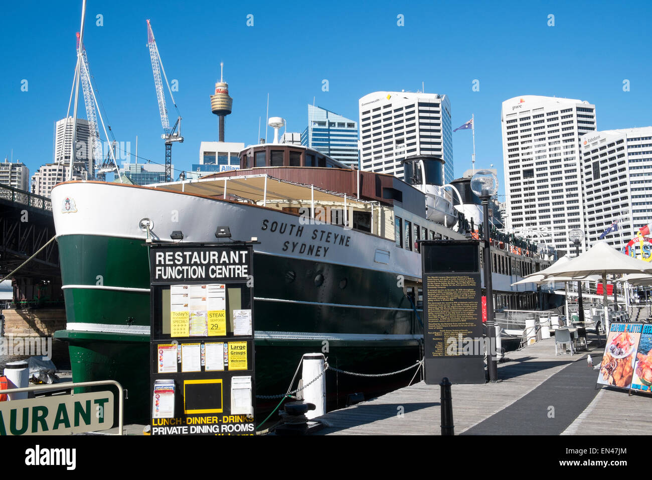 The former south steyne manly ferry built in 1938 now operating as a restaurant in Darling Harbour,Sydney Stock Photo