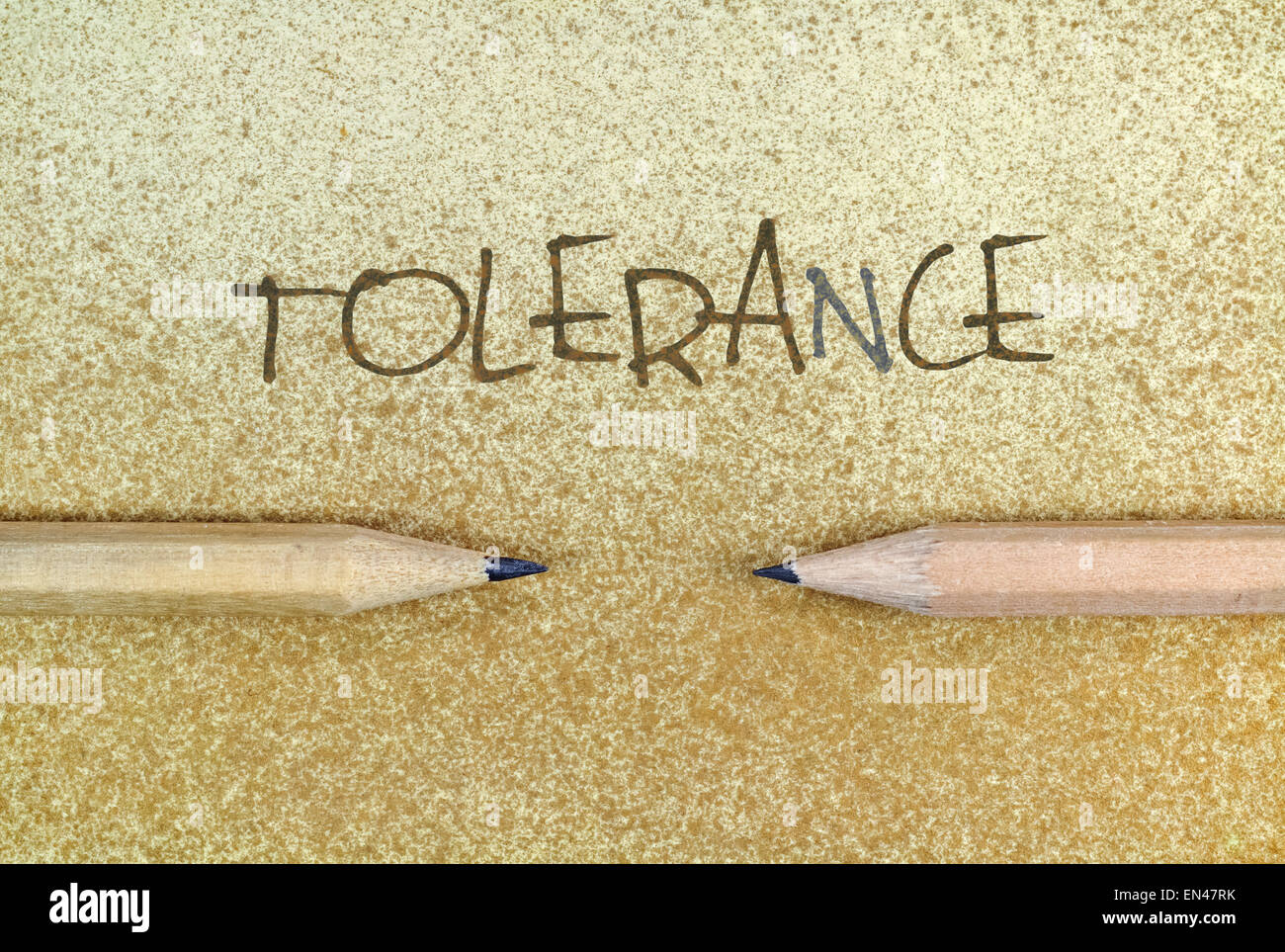 Pencils in simple conceptual expression as an appeal for tolerance Stock Photo
