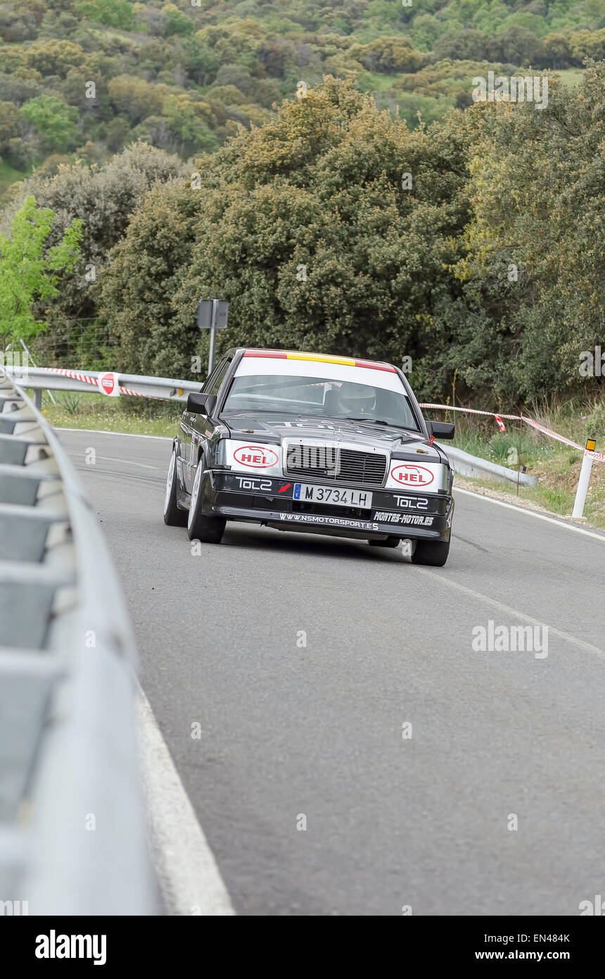 Madrid rally championship. Juan Carlos Lopez is driving his -Mercedes 190-, during the ascent to -La Cabrera- Stock Photo