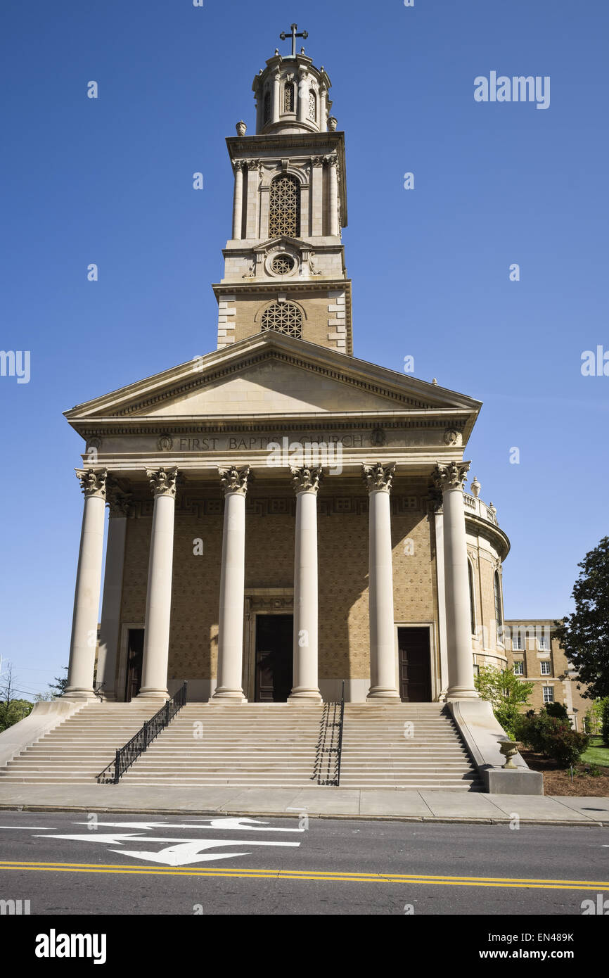 First Baptist Church on Fifth Street in Winston Salem, NC Stock Photo