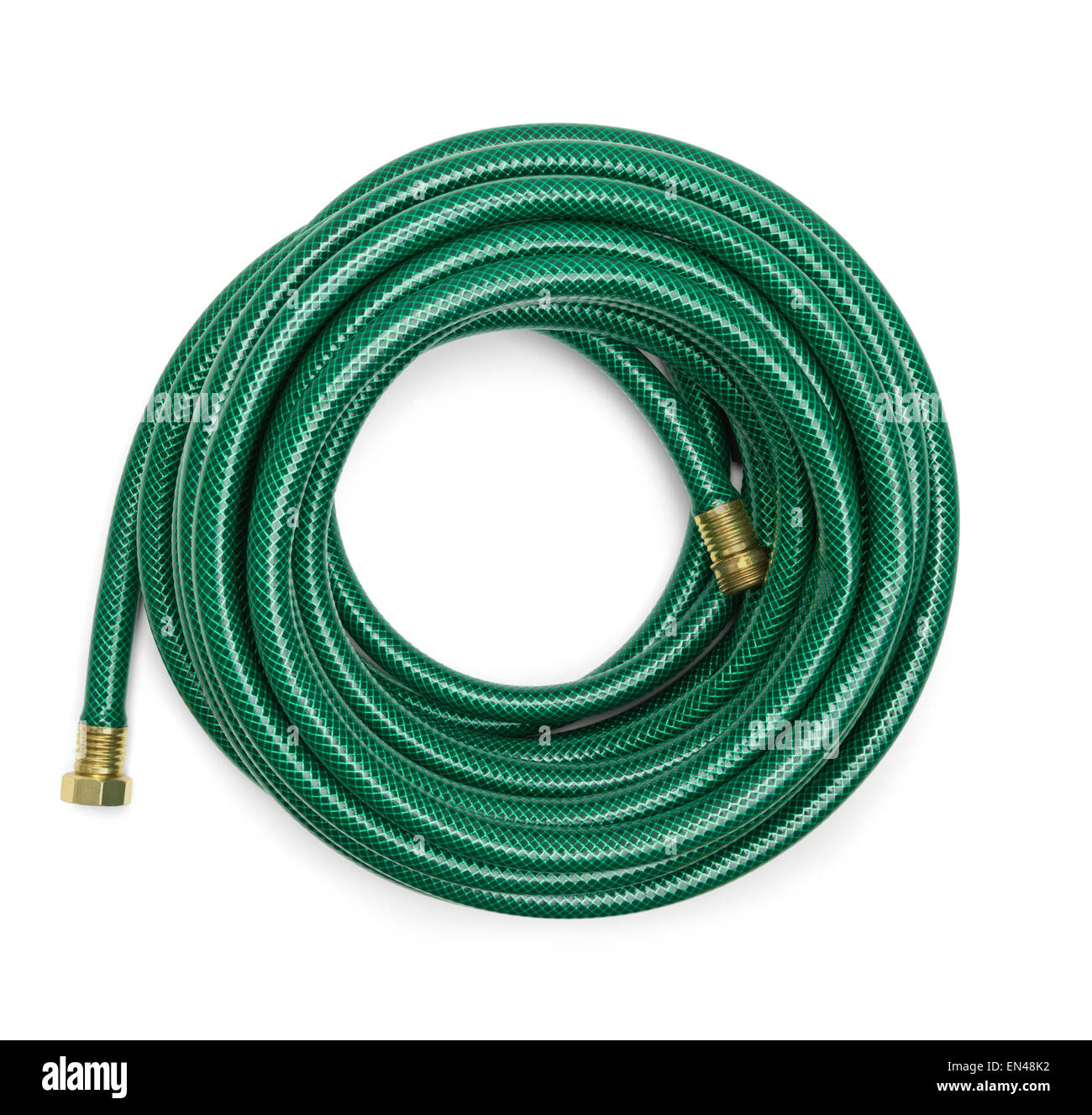 Top View of a Green Garden Hose Isolated on a White Background. Stock Photo