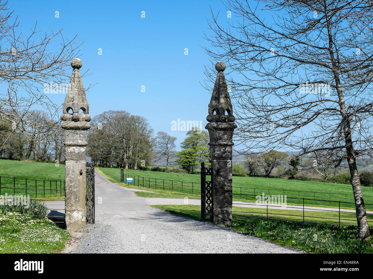 The restoration gates at Trelowarren estate in Cornwall, UK, Stock Photo