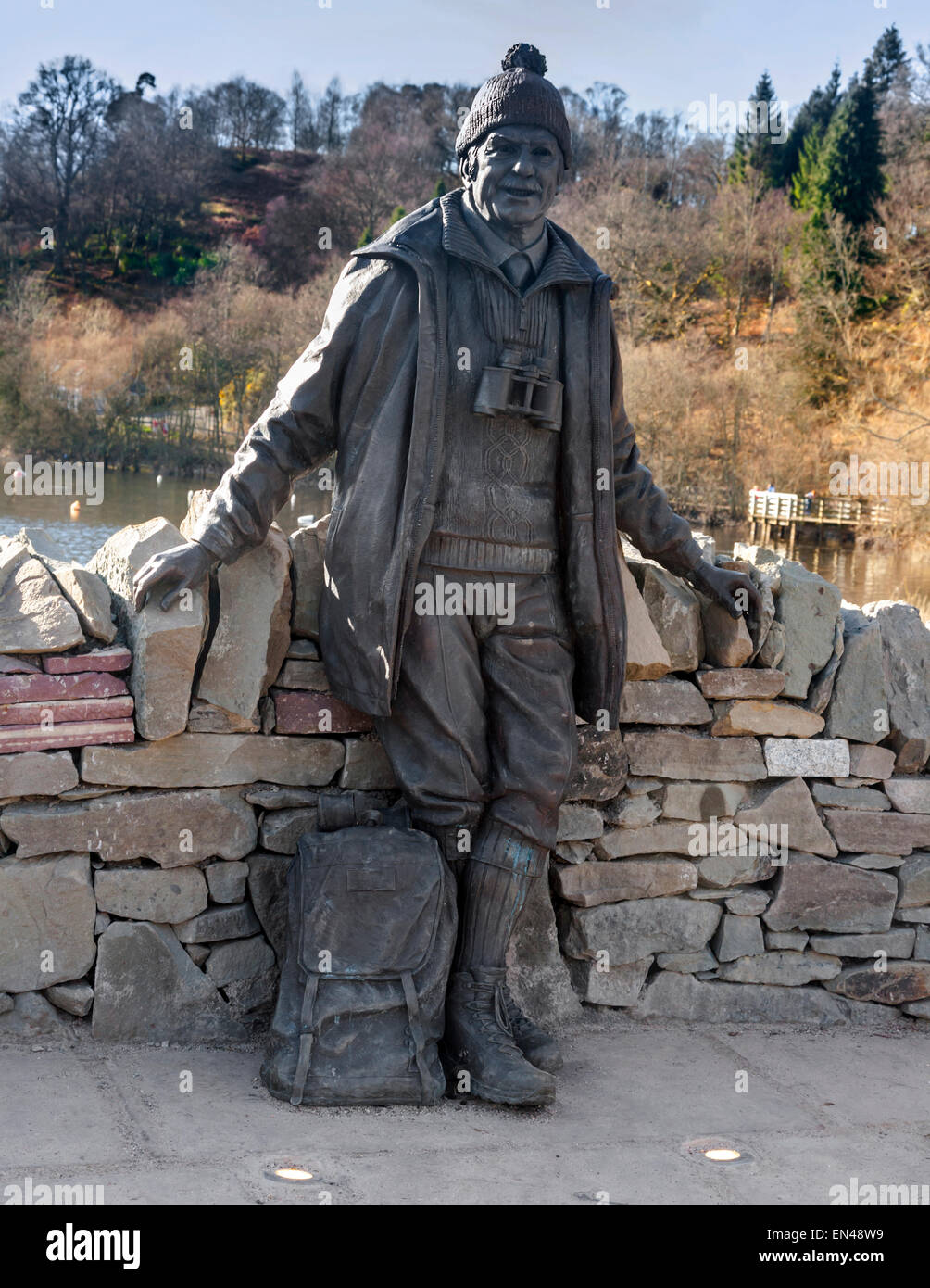 Tom Weir's statue at Balmaha on the eastern shore of Loch Lomond, Scotland. Stock Photo