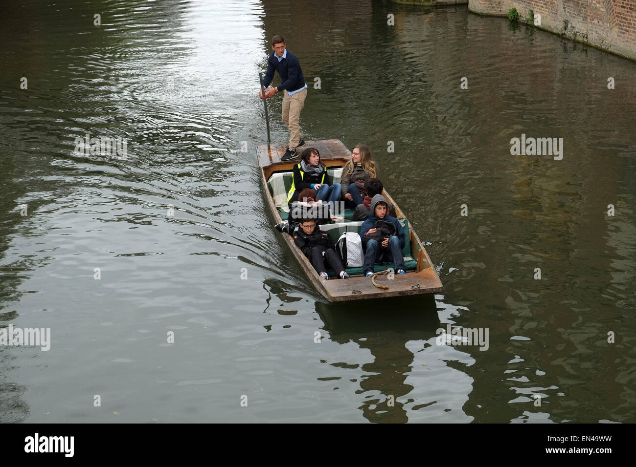 Tourists punting on the river Cam in Cambridge, 26th April 2015 Stock Photo