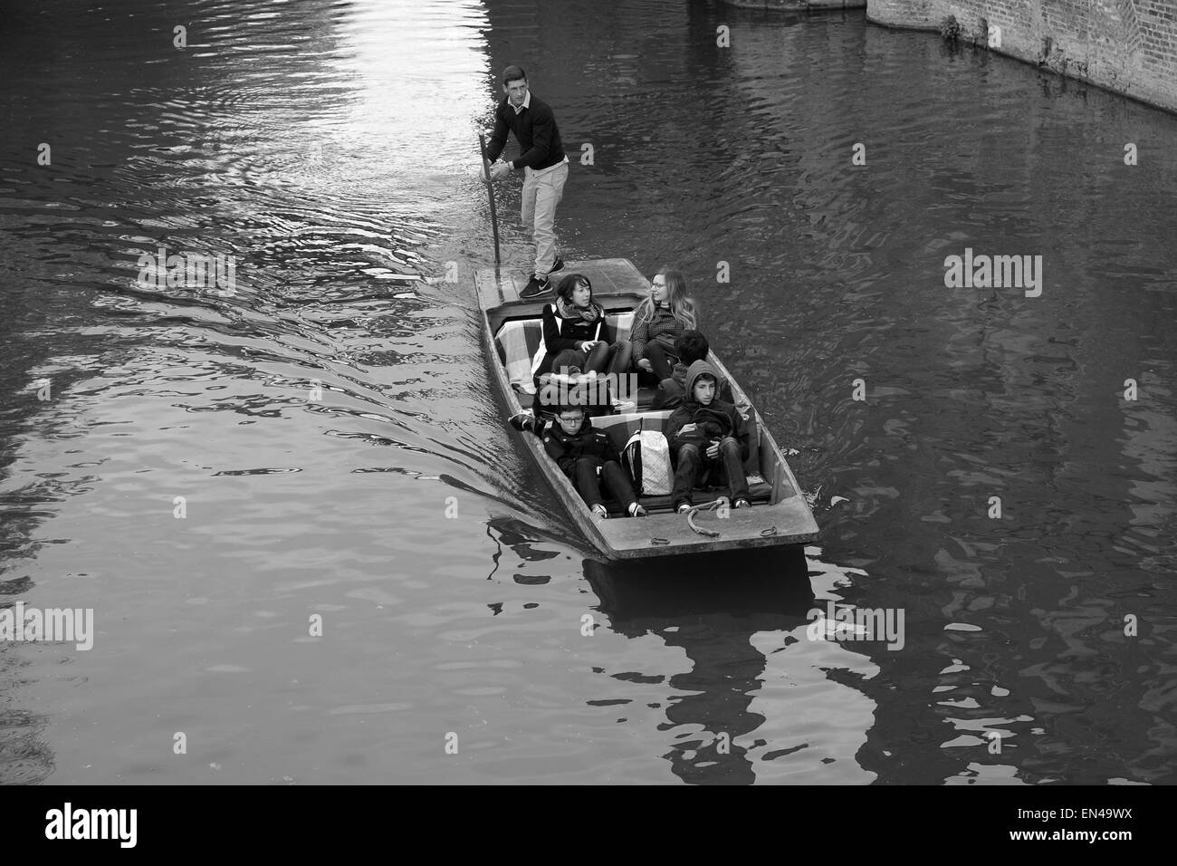 Tourists punting on the river Cam in Cambridge, 26th April 2015 Stock Photo