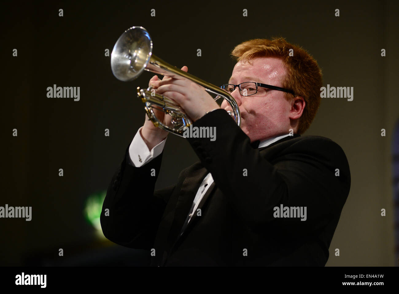 Band member Iain Culross: Grimethorpe Colliery Band in concert, Barnsley, UK. Picture: Scott Bairstow/Alamy Stock Photo