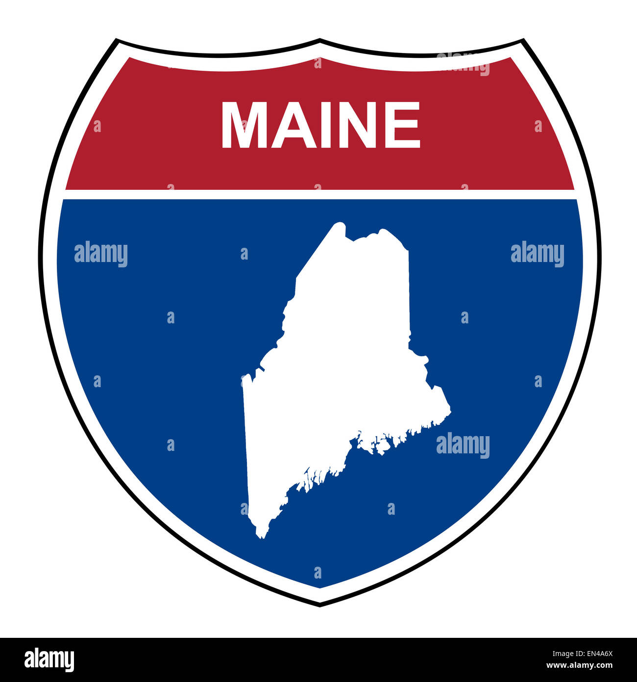 Maine American interstate highway road shield isolated on a white background. Stock Photo