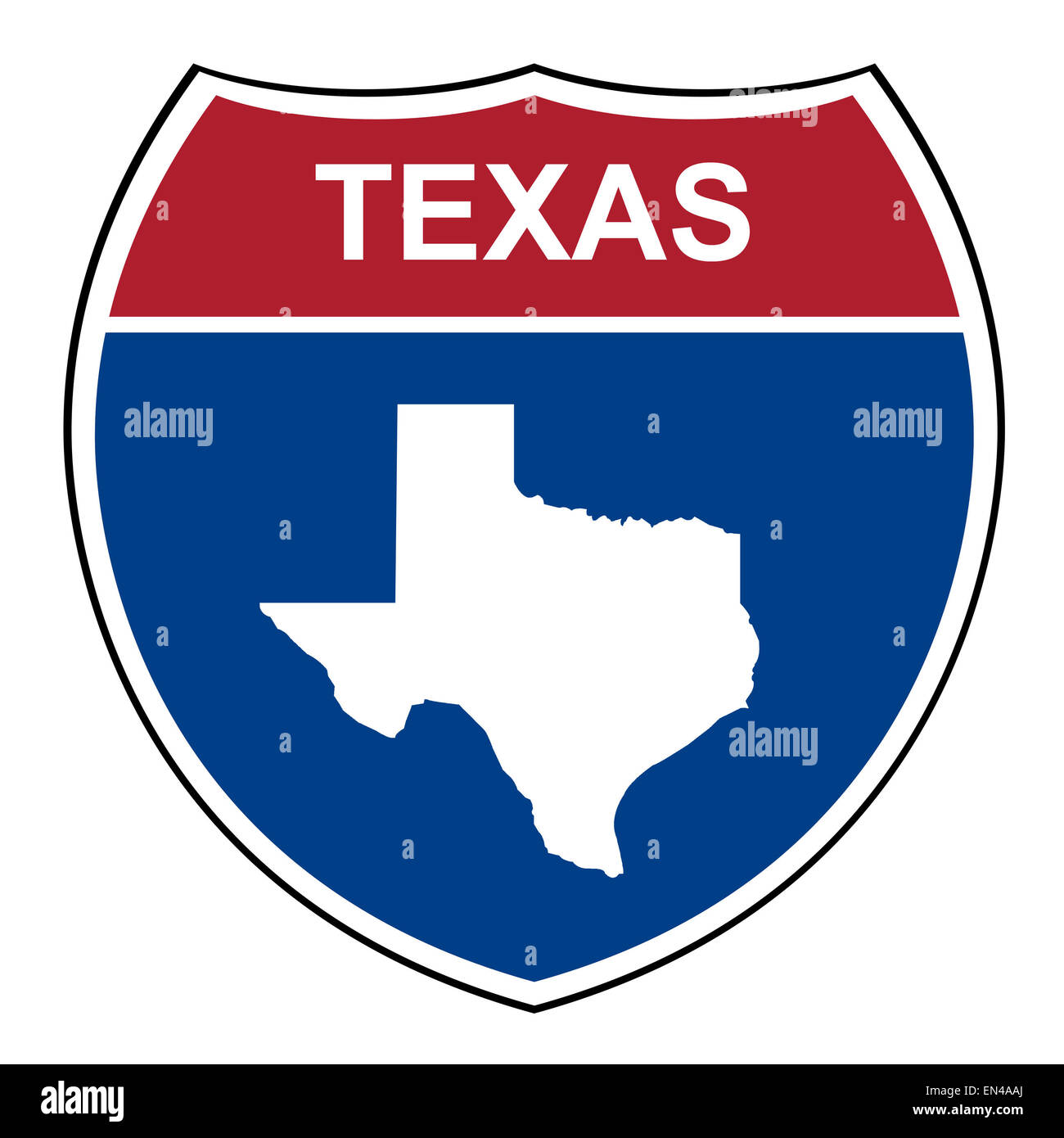 Texas American interstate highway road shield isolated on a white background. Stock Photo