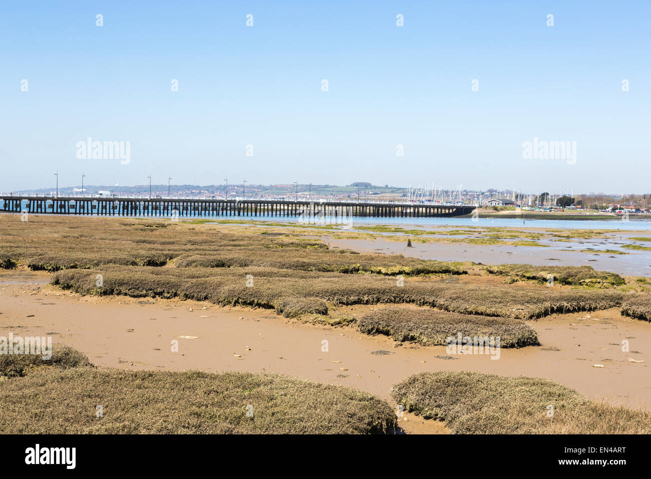 Mud flats at low tide, and road bridge between Havant and Hayling