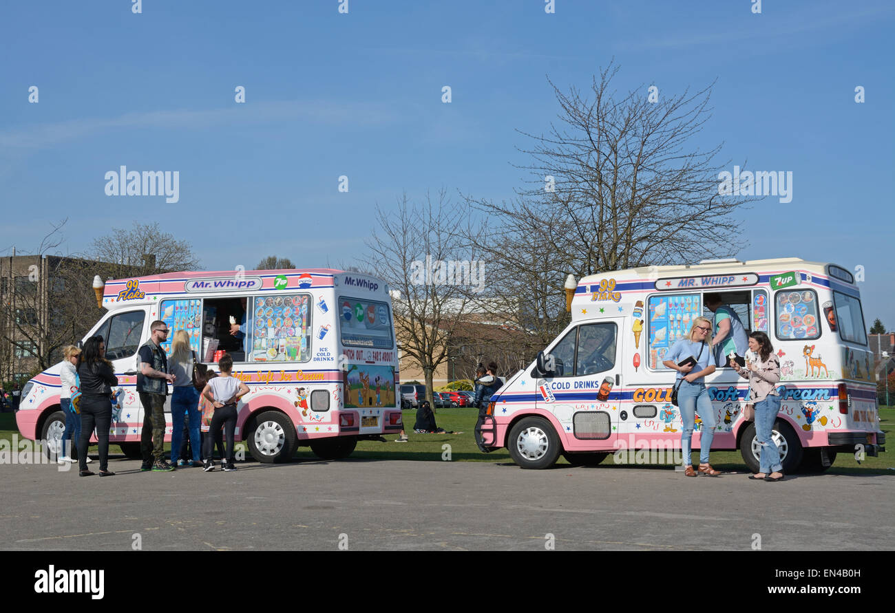 Ice Cream Vans on a Spring day, Highfields Park, Nottingham, England Stock Photo Alamy
