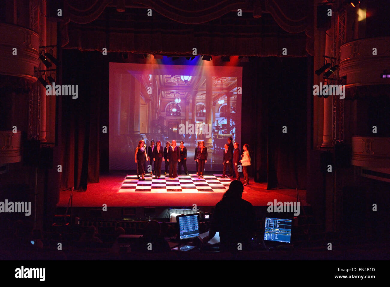 Dress rehearsal for Chess the musical at  Theatre Royal Windsor, Thames Street, Windsor, Berkshire, England, United Kingdom Stock Photo