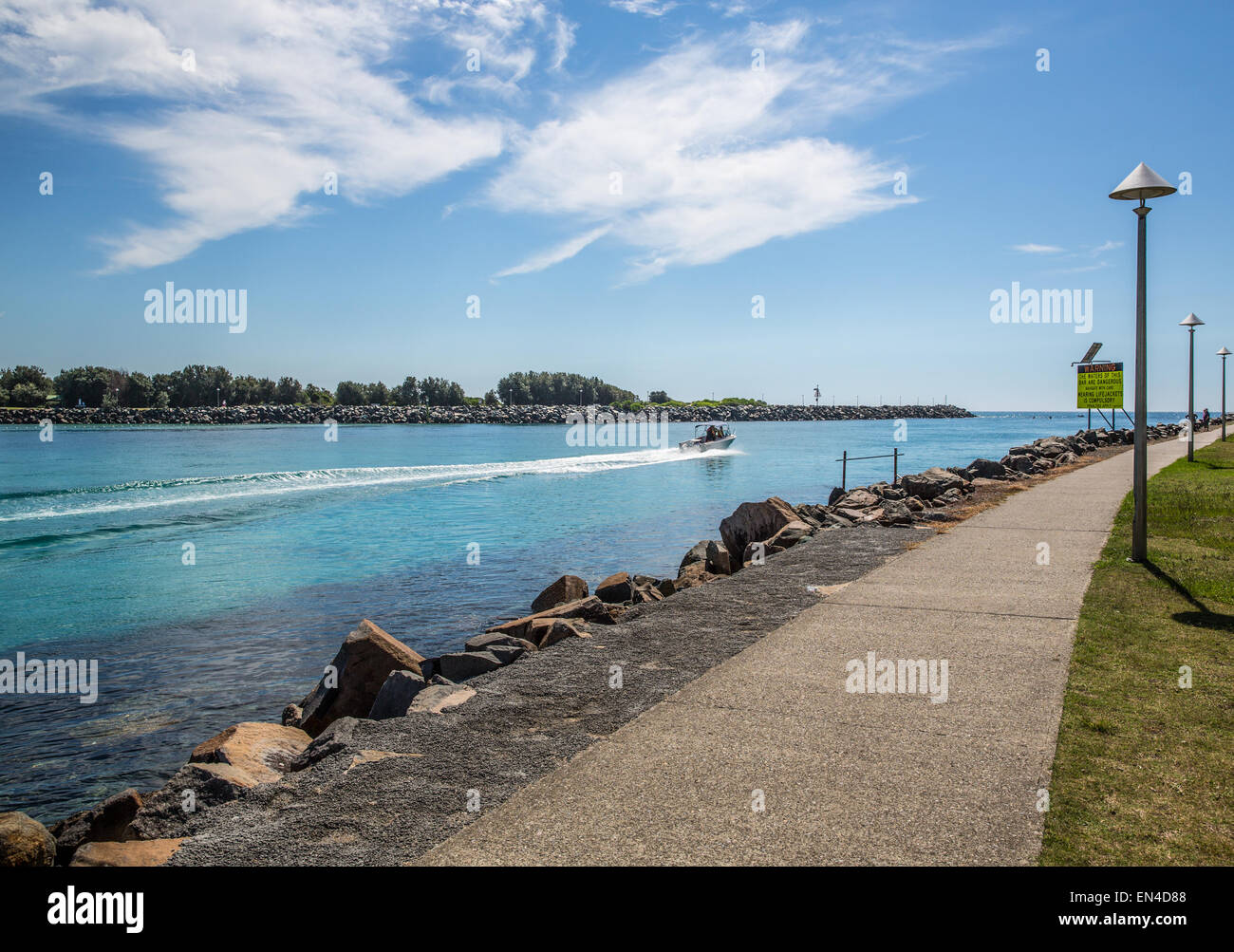 Wallis Lake entrance and breakwater, Forster, NSW Australia Stock Photo