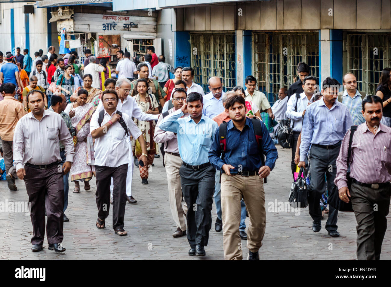 Mumbai India,Churchgate Railway Station,Western Line,train,man men male,woman female women,rush hour,commuters,leaving work,going home,India150226130 Stock Photo