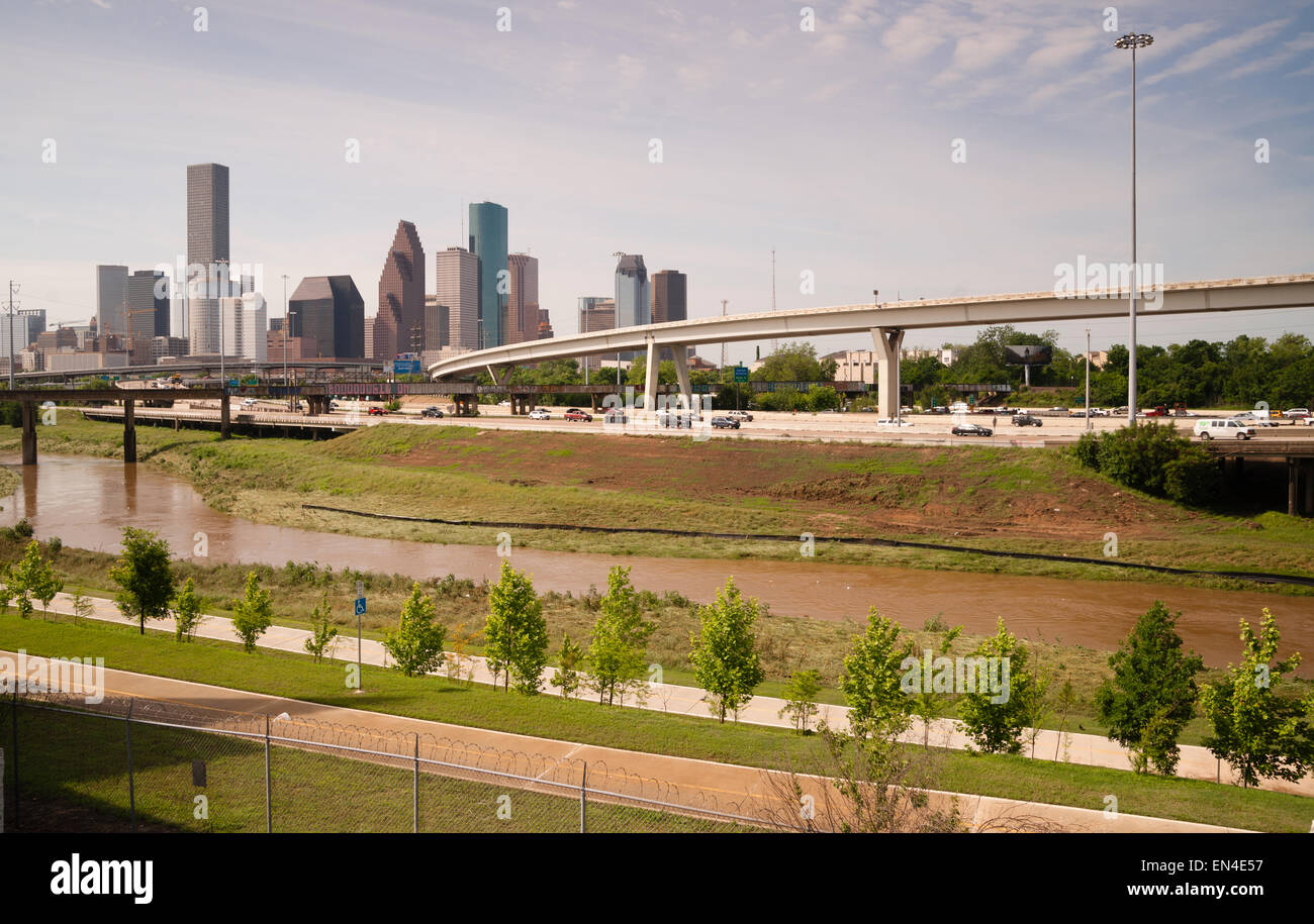 Houston Skyline Southern Texas Big City Downtown Metropolis Stock Photo