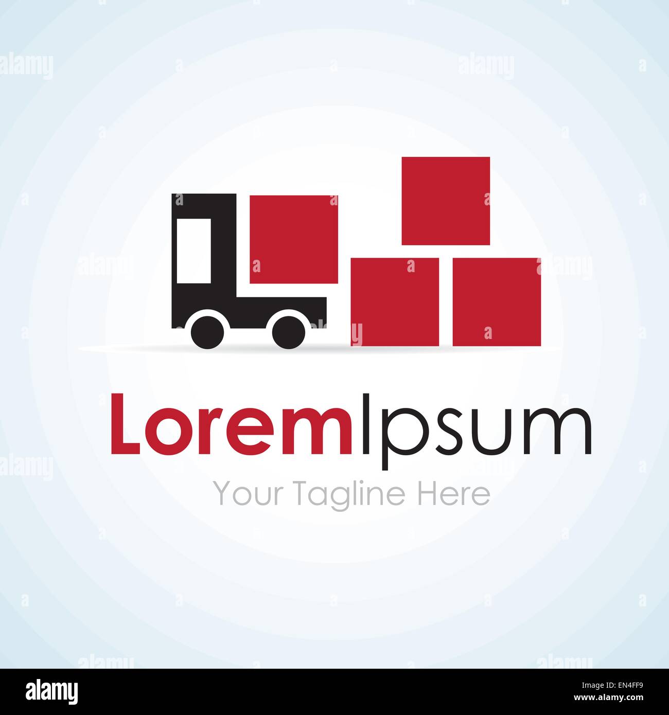 Moving truck carrying red square load simple business icon logo Stock Vector