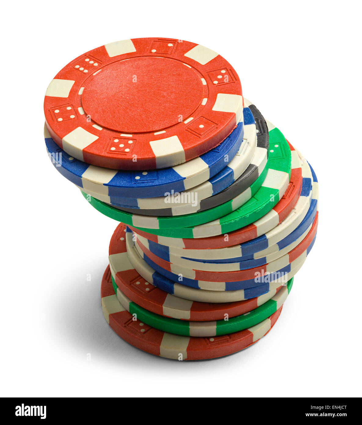 Single Stack of Poker Chips Isolated on a White Background. Stock Photo