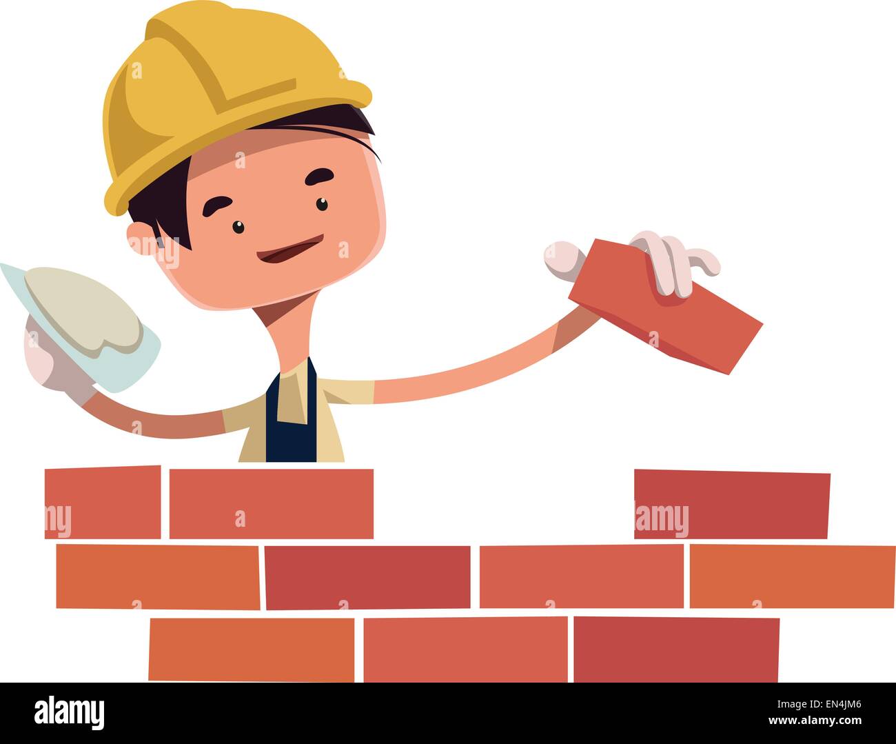 Construction worker building wall vector illustration cartoon character Stock Vector