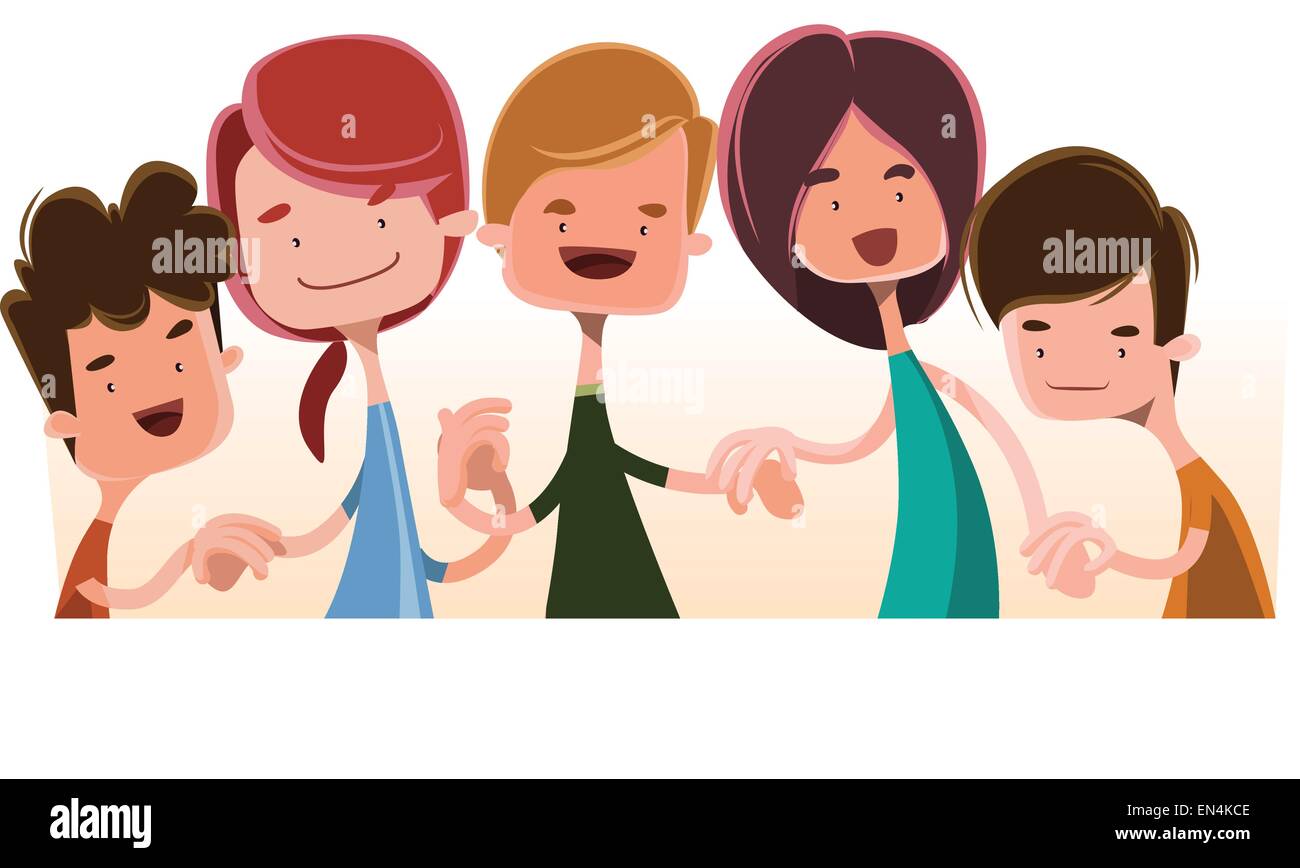 Children holding hands vector illustration cartoon character Stock ...