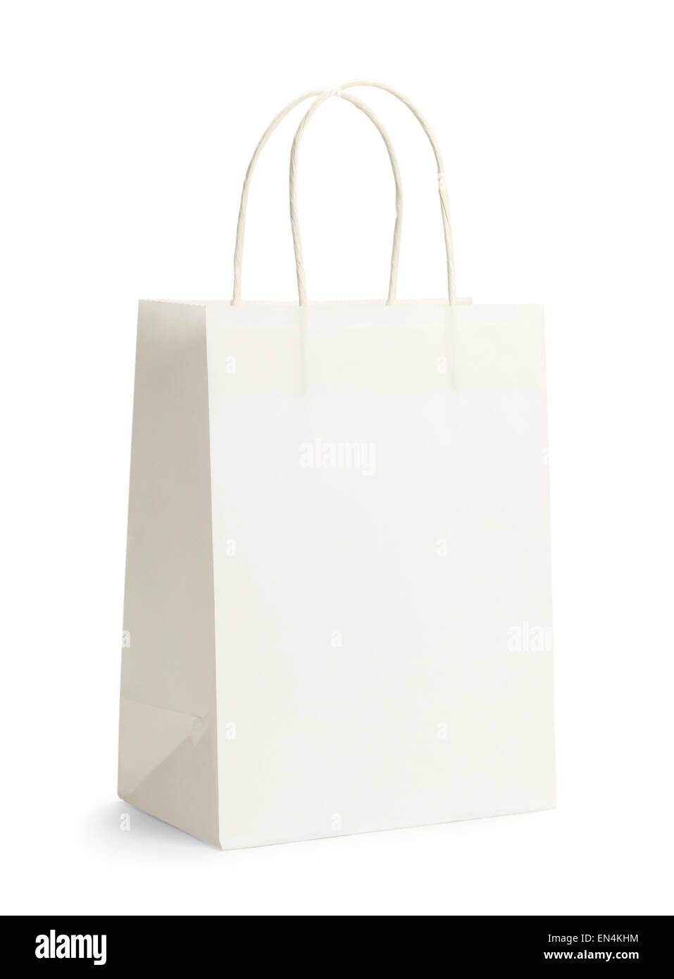 White Handle Paper Bag Isolated on White Background. Stock Photo