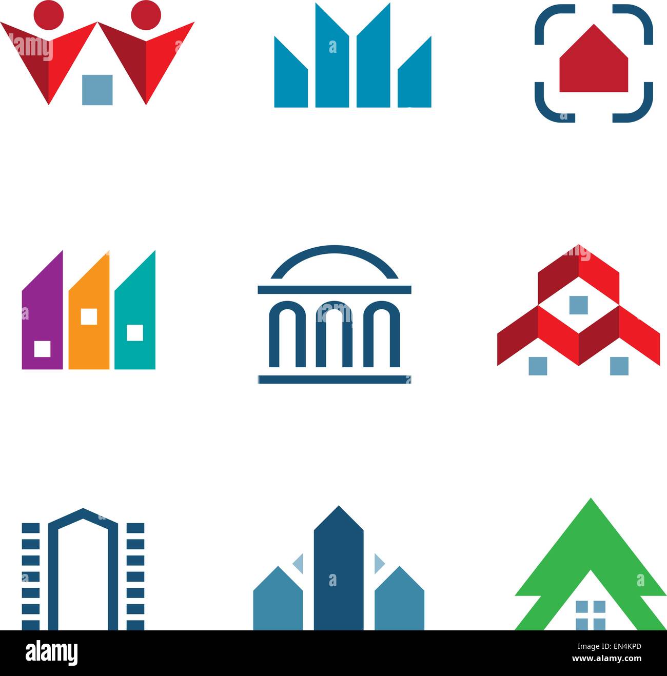 Real estate construction building in city community center logo icon