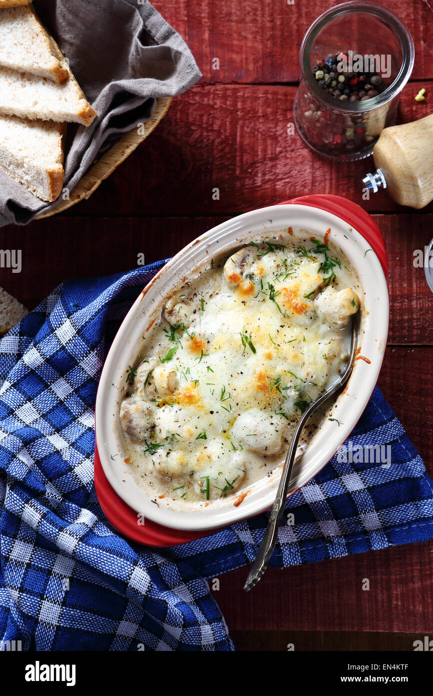 Mushrooms with cheese sauce, food Stock Photo - Alamy