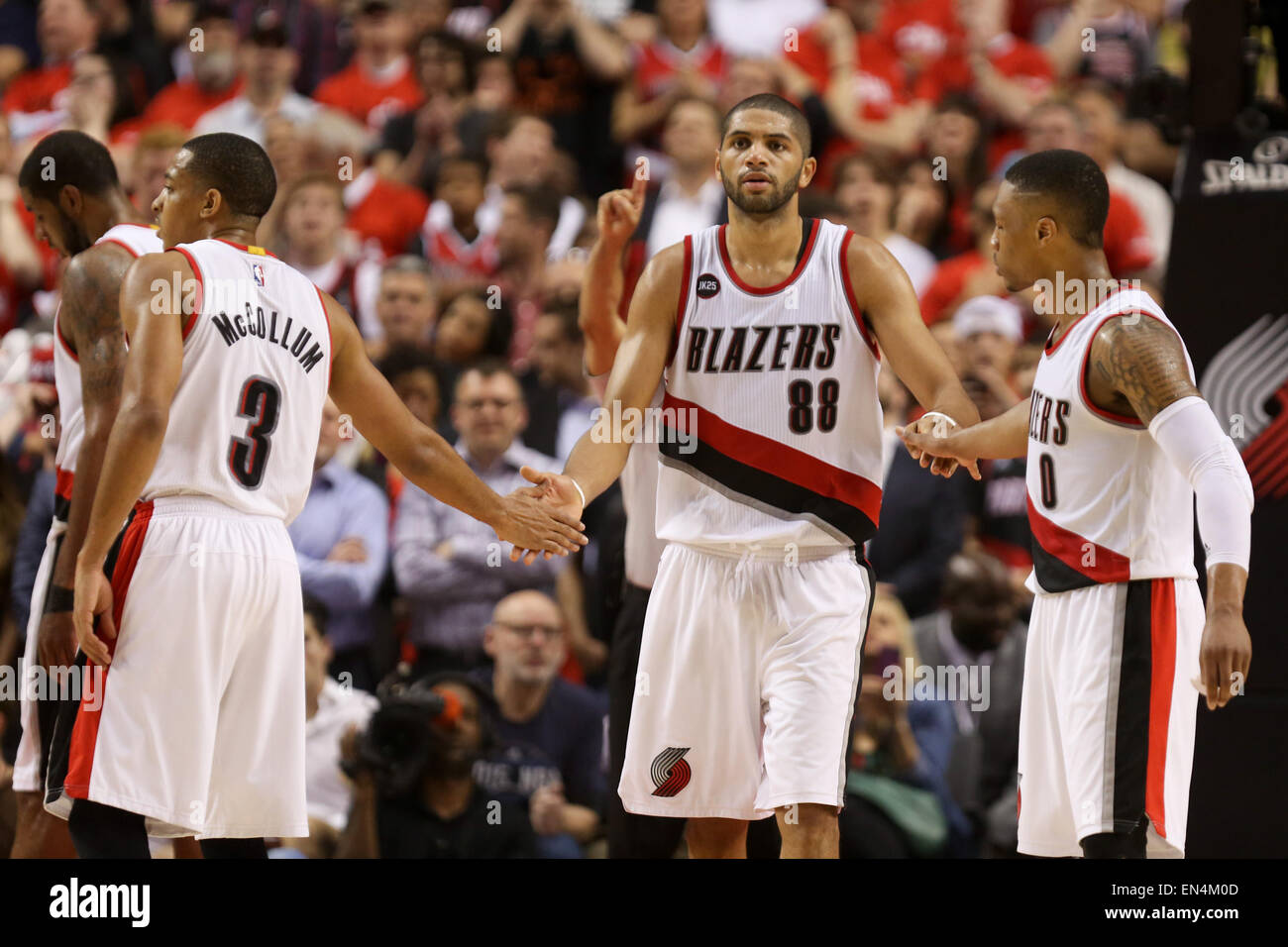 Portland Oregon Uk April 27 2015 Nicolas Batum 88 Celebrates With Teammates The Portland Trail Blazers