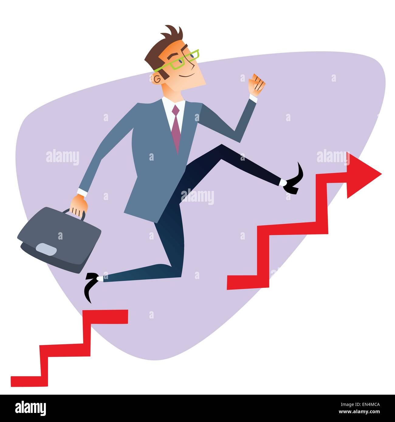 Businessman running up through gaps in the schedule of sales The topics of business through images of sport and athletes in the  Stock Vector