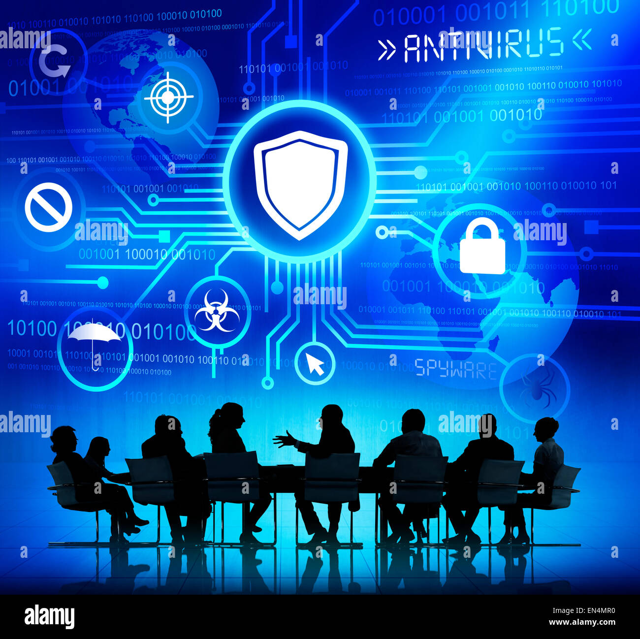 Group of Corporate People having a Meeting about Protection from Viruses Stock Photo