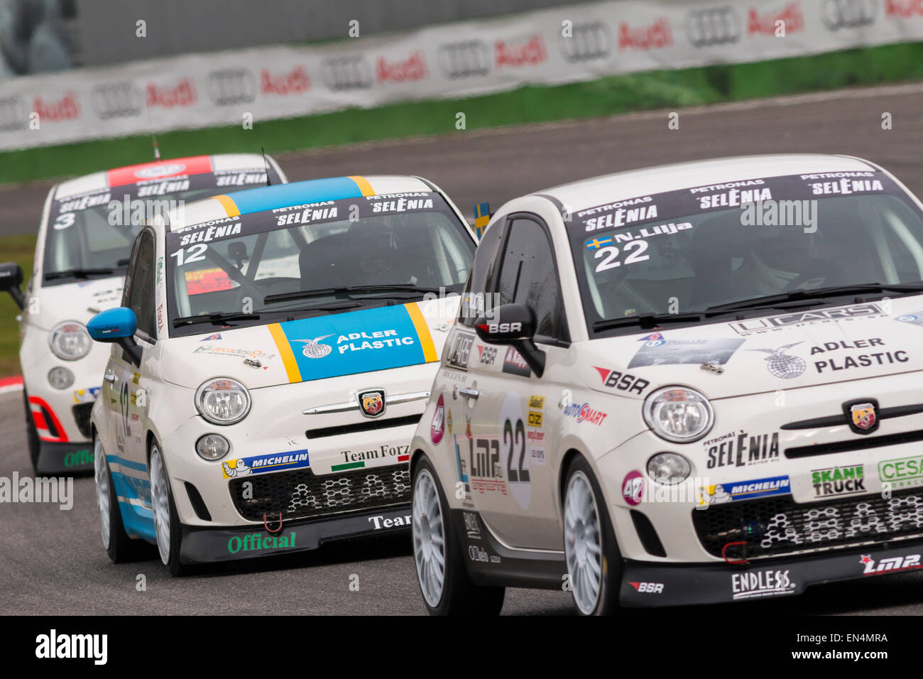 Monza, Italy - October 25, 2014: Fiat Abarth 695 of  Forza Servic Team, driven by Anselmi Luca Stock Photo
