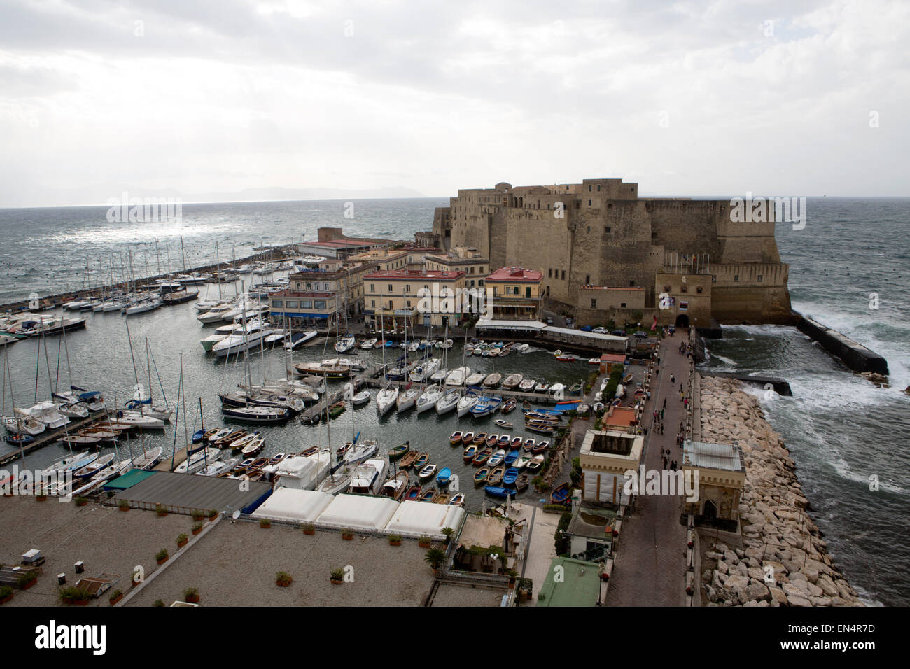 castle dell'ovo at borge mariani. It is a view from grand hotel vesuvio. Stock Photo